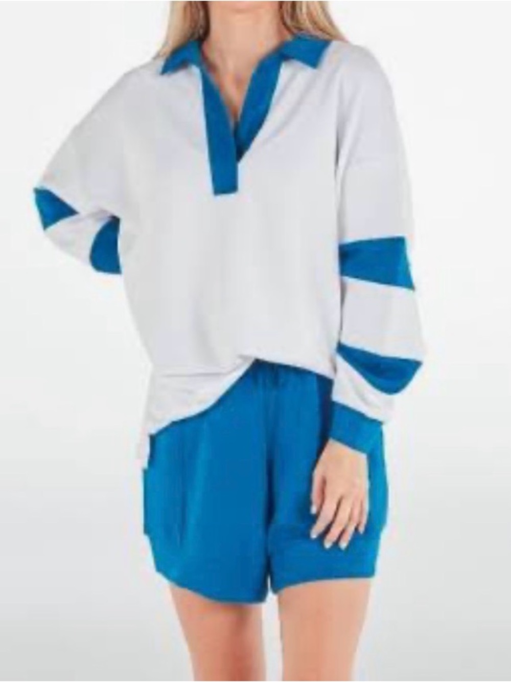 Simply Southern Macy Top Royal Women’s L Top Blue Stripes and Collar